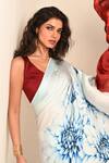 Shop_ISADAA BY ROTNA DUTT_Blue Georgette Digital Printed Floral Saree With Satin Border _Online_at_Aza_Fashions