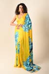Buy_ISADAA BY ROTNA DUTT_Yellow Georgette, Satin Digital Floral Printed Saree With Border _at_Aza_Fashions
