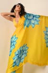 ISADAA BY ROTNA DUTT_Yellow Georgette, Satin Digital Floral Printed Saree With Border _Online_at_Aza_Fashions