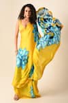 Buy_ISADAA BY ROTNA DUTT_Yellow Georgette, Satin Digital Floral Printed Saree With Border _Online_at_Aza_Fashions