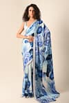 Buy_ISADAA BY ROTNA DUTT_Blue Georgette, Satin Digital Floral Printed Saree With Border _at_Aza_Fashions
