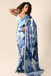 ISADAA BY ROTNA DUTT_Blue Georgette, Satin Digital Floral Printed Saree With Border _Online_at_Aza_Fashions