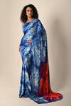ISADAA BY ROTNA DUTT_Blue Georgette Digital Printed Saree With Satin Border _Online_at_Aza_Fashions