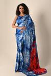 Buy_ISADAA BY ROTNA DUTT_Blue Georgette Digital Printed Saree With Satin Border _at_Aza_Fashions