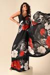 ISADAA BY ROTNA DUTT_Black Satin, Georgette Digital Printed Saree With Border _Online_at_Aza_Fashions