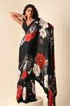 Buy_ISADAA BY ROTNA DUTT_Black Satin, Georgette Digital Printed Saree With Border _at_Aza_Fashions