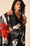 Buy_ISADAA BY ROTNA DUTT_Black Satin, Georgette Digital Printed Saree With Border _Online_at_Aza_Fashions