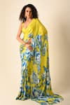 Buy_ISADAA BY ROTNA DUTT_Green Satin, Georgette Digital Floral Print Saree With Border _at_Aza_Fashions