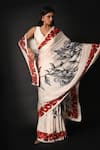 Shop_ISADAA BY ROTNA DUTT_Off White Georgette, Satin Digital Printed Saree With Border _at_Aza_Fashions