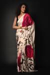 Buy_ISADAA BY ROTNA DUTT_Off White Georgette Digital Printed Saree With Satin Border _at_Aza_Fashions