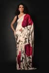 Shop_ISADAA BY ROTNA DUTT_Off White Georgette Digital Printed Saree With Satin Border _at_Aza_Fashions