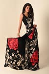 Shop_ISADAA BY ROTNA DUTT_Black Georgette, Satin Digital Printed Saree With Border _at_Aza_Fashions