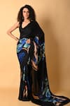 Buy_ISADAA BY ROTNA DUTT_Black Georgette Digital Printed Saree With Satin Border _at_Aza_Fashions