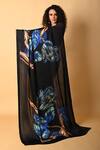 Shop_ISADAA BY ROTNA DUTT_Black Georgette Digital Printed Saree With Satin Border _at_Aza_Fashions