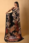Shop_ISADAA BY ROTNA DUTT_Black Georgette Digital Print Saree With Satin Border _at_Aza_Fashions