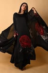 ISADAA BY ROTNA DUTT_Black Satin, Organza Digital Printed Rose Motif Dupatta _Online_at_Aza_Fashions