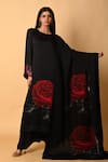 Buy_ISADAA BY ROTNA DUTT_Black Satin, Organza Digital Printed Rose Motif Dupatta _at_Aza_Fashions