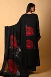 Shop_ISADAA BY ROTNA DUTT_Black Satin, Organza Digital Printed Rose Motif Dupatta _at_Aza_Fashions