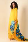 ISADAA BY ROTNA DUTT_Yellow Satin, Organza Digital Printed Floral Dupatta _Online_at_Aza_Fashions