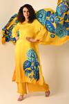 Buy_ISADAA BY ROTNA DUTT_Yellow Satin, Organza Digital Printed Floral Dupatta _at_Aza_Fashions