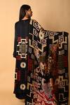 Shop_ISADAA BY ROTNA DUTT_Black Satin, Organza Digital Printed Geometric And Floral Dupatta _at_Aza_Fashions