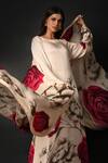 ISADAA BY ROTNA DUTT_Cream Satin, Organza Digital Printed Floral Dupatta _Online_at_Aza_Fashions