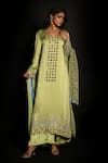 ISADAA BY ROTNA DUTT_Green Satin, Georgette, Organza Sequins, Beads, Embroidery And Cutdana Kurta Set _Online_at_Aza_Fashions