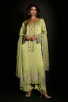 Buy_ISADAA BY ROTNA DUTT_Green Satin, Georgette, Organza Sequins, Beads, Embroidery And Cutdana Kurta Set _at_Aza_Fashions