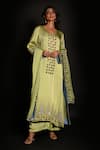Buy_ISADAA BY ROTNA DUTT_Green Satin, Georgette, Organza Sequins, Beads, Embroidery And Cutdana Kurta Set _Online_at_Aza_Fashions