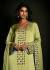 ISADAA BY ROTNA DUTT_Green Satin, Georgette, Organza Sequins, Beads, Embroidery And Cutdana Kurta Set _at_Aza_Fashions