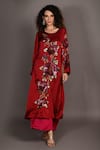 Buy_ISADAA BY ROTNA DUTT_Red Satin, Georgette Sequins, Beads, Embroidery Round Neck And Hand Kurta Set _at_Aza_Fashions