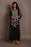 ISADAA BY ROTNA DUTT_Black Satin, Georgette Sequins, Beads, Embroidery And Cutdana Hand Kurta Set _Online_at_Aza_Fashions