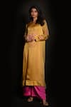 ISADAA BY ROTNA DUTT_Yellow Satin, Georgette Embroidery, Sequins Round Neck And Cutdana Kurta Set _Online_at_Aza_Fashions