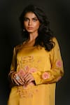 Buy_ISADAA BY ROTNA DUTT_Yellow Satin, Georgette Embroidery, Sequins Round Neck And Cutdana Kurta Set _Online_at_Aza_Fashions