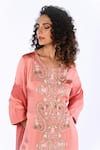 Buy_ISADAA BY ROTNA DUTT_Peach Georgette Sequins, Beads, Embroidery, Hand Kurta Palazzo And Dupatta Set _Online_at_Aza_Fashions