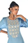 ISADAA BY ROTNA DUTT_Blue Satin, Georgette Embroidery, Beads, Pearls, Gota Patti, And Kurta & Pant _Online_at_Aza_Fashions