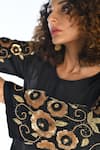 ISADAA BY ROTNA DUTT_Black Georgette, Satin Embroidery, Sequins, Beads Round Floral And Kurta Set _at_Aza_Fashions