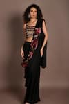 ISADAA BY ROTNA DUTT_Black Satin, Georgette Sequins, Beads, And Cutdana Embroidered Pre-draped Saree _Online_at_Aza_Fashions