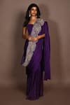 Buy ISADAA BY ROTNA DUTT Purple Satin, And Cutdana Hand Pre-draped Saree With Unstitched Blouse Piece at Aza Fashions Buy_ISADAA BY ROTNA DUTT_Purple Satin, And Cutdana Hand Pre-draped Saree With Unstitched Blouse Piece _at_Aza_Fashions