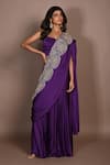ISADAA BY ROTNA DUTT Purple Satin, And Cutdana Hand Pre-draped Saree With Unstitched Blouse Piece Online at Aza Fashions ISADAA BY ROTNA DUTT_Purple Satin, And Cutdana Hand Pre-draped Saree With Unstitched Blouse Piece _Online_at_Aza_Fashions