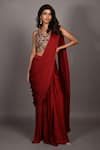 Buy_ISADAA BY ROTNA DUTT_Red Satin, Georgette Sequins, Beads, Embroidery And Cutdana Hand Saree Set _at_Aza_Fashions