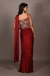 Shop_ISADAA BY ROTNA DUTT_Red Satin, Georgette Sequins, Beads, Embroidery And Cutdana Hand Saree Set _at_Aza_Fashions