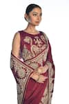 Buy_ISADAA BY ROTNA DUTT_Red Satin, Organza Embroidery, Zari Round Neck Zardosi Hand Saree And Blouse _Online_at_Aza_Fashions
