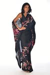 ISADAA BY ROTNA DUTT_Black Satin, Organza Floral Hand Saree With Unstitched Blouse Fabric _Online_at_Aza_Fashions