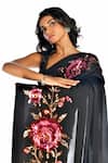 Shop_ISADAA BY ROTNA DUTT_Black Satin, Organza Floral Hand Saree With Unstitched Blouse Fabric _Online_at_Aza_Fashions