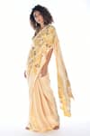 ISADAA BY ROTNA DUTT_Yellow Satin, Georgette Sequins, Beads, Embroidery V-neck Floral And Saree Set _Online_at_Aza_Fashions