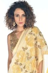 ISADAA BY ROTNA DUTT_Yellow Satin, Georgette Sequins, Beads, Embroidery V-neck Floral And Saree Set _at_Aza_Fashions