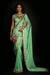 Buy_ISADAA BY ROTNA DUTT_Green Georgette, Satin Embroidery, Sequins, Beads And Cutdana Hand Saree Set _at_Aza_Fashions