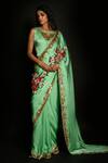 ISADAA BY ROTNA DUTT_Green Georgette, Satin Embroidery, Sequins, Beads And Cutdana Hand Saree Set _Online_at_Aza_Fashions