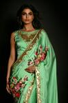 Shop_ISADAA BY ROTNA DUTT_Green Georgette, Satin Embroidery, Sequins, Beads And Cutdana Hand Saree Set _Online_at_Aza_Fashions